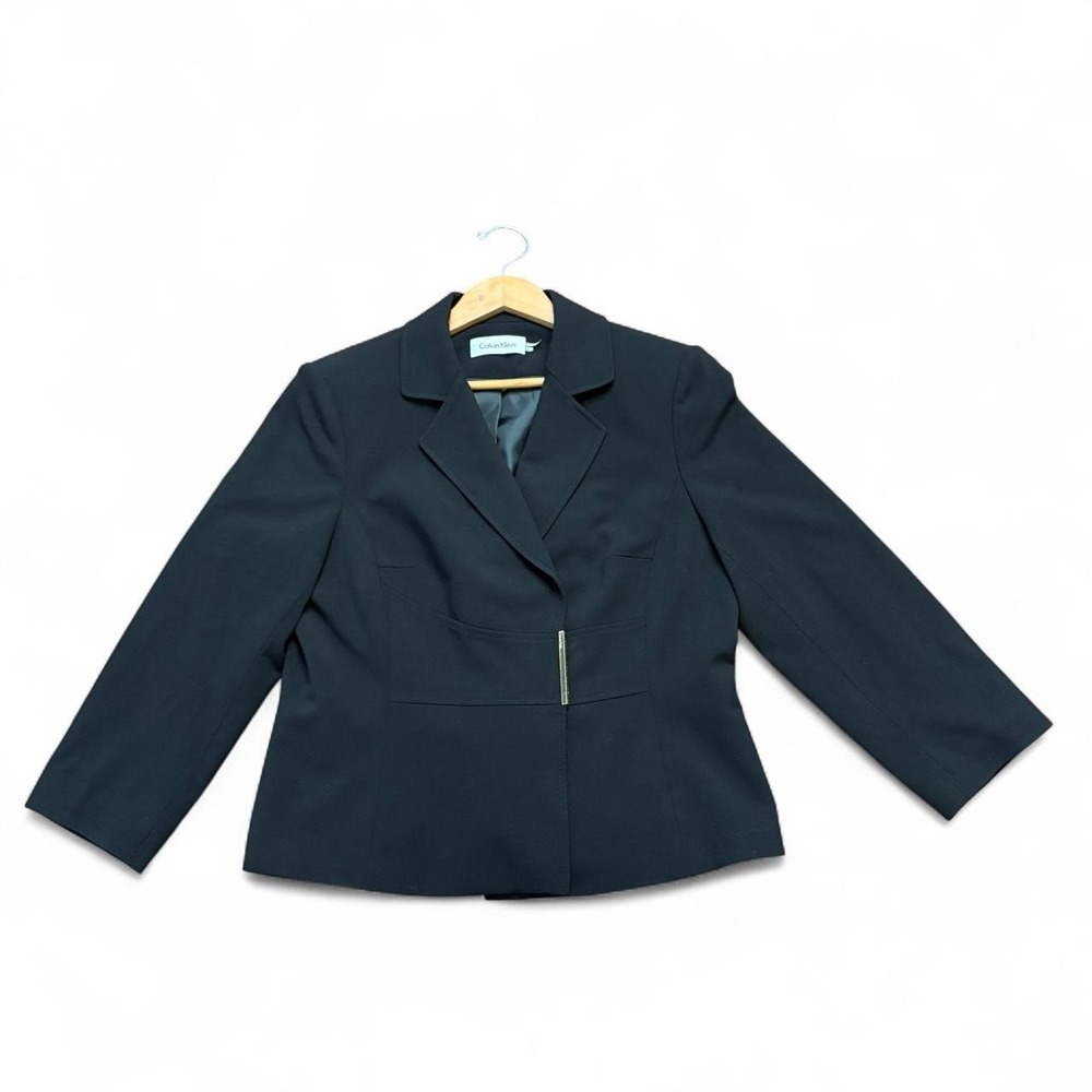 Calvin Klein Womens Office Siren 14 CL Black Gold Hardware Tailored Blazer Jacke